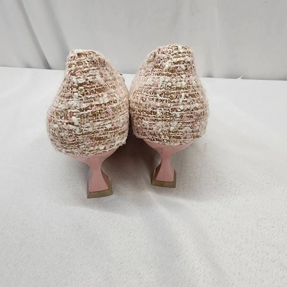 NIB C. Paravano Pink Tweed Kitten Heel Pumps Pointed Toe EU 41 US 10 - Picture 4 of 9